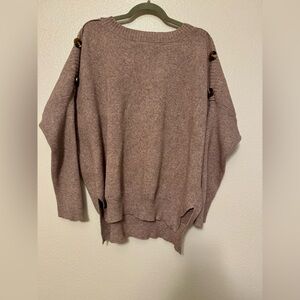 She + Sky Taupe Sweater with Button Details